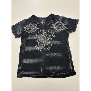 VTG Affliction Live Fast Black V Neck Shirt Rock Goth USA Size Large Y2K
